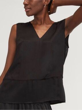 Black Satin Sleeveless V-Neck Everlane Top